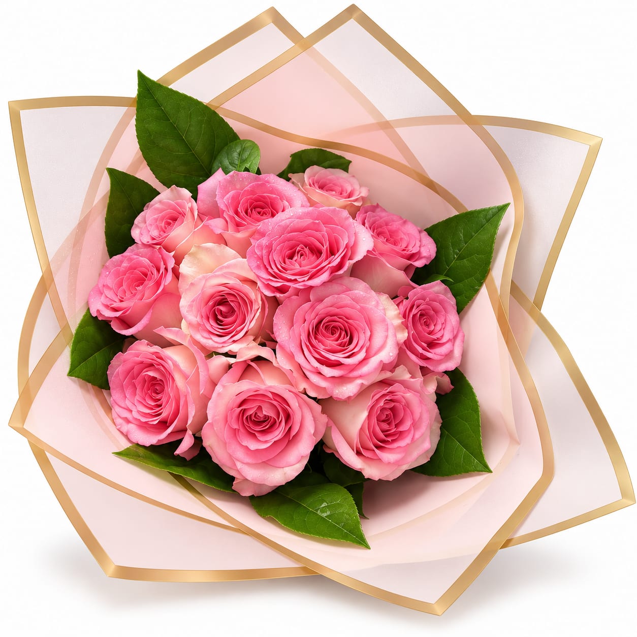 Dozen Pink Roses - Handwrapped Flower Bouquet