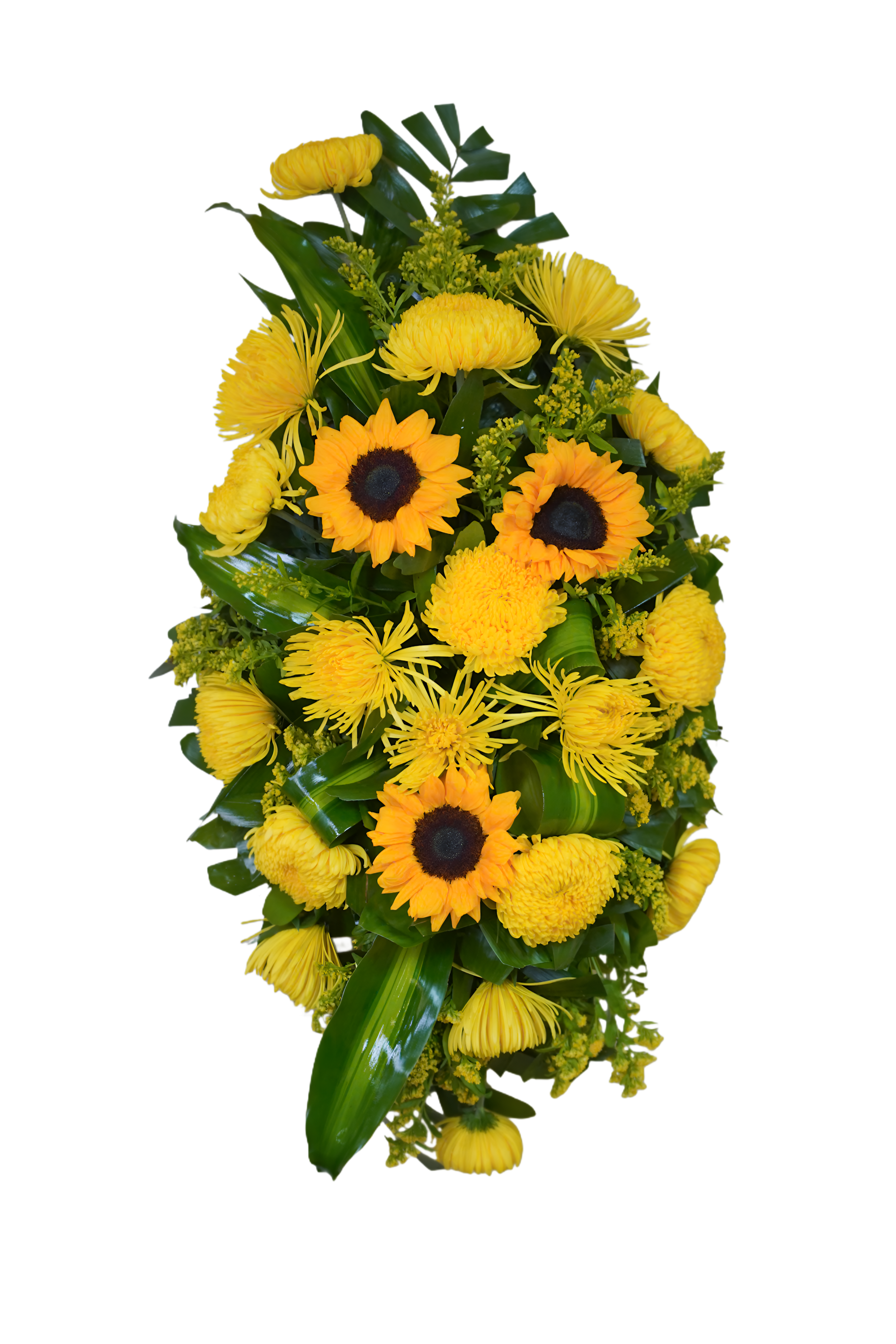 CR-08 Corona de crisantemos, spiders, girasoles y solidago Flower Bouquet