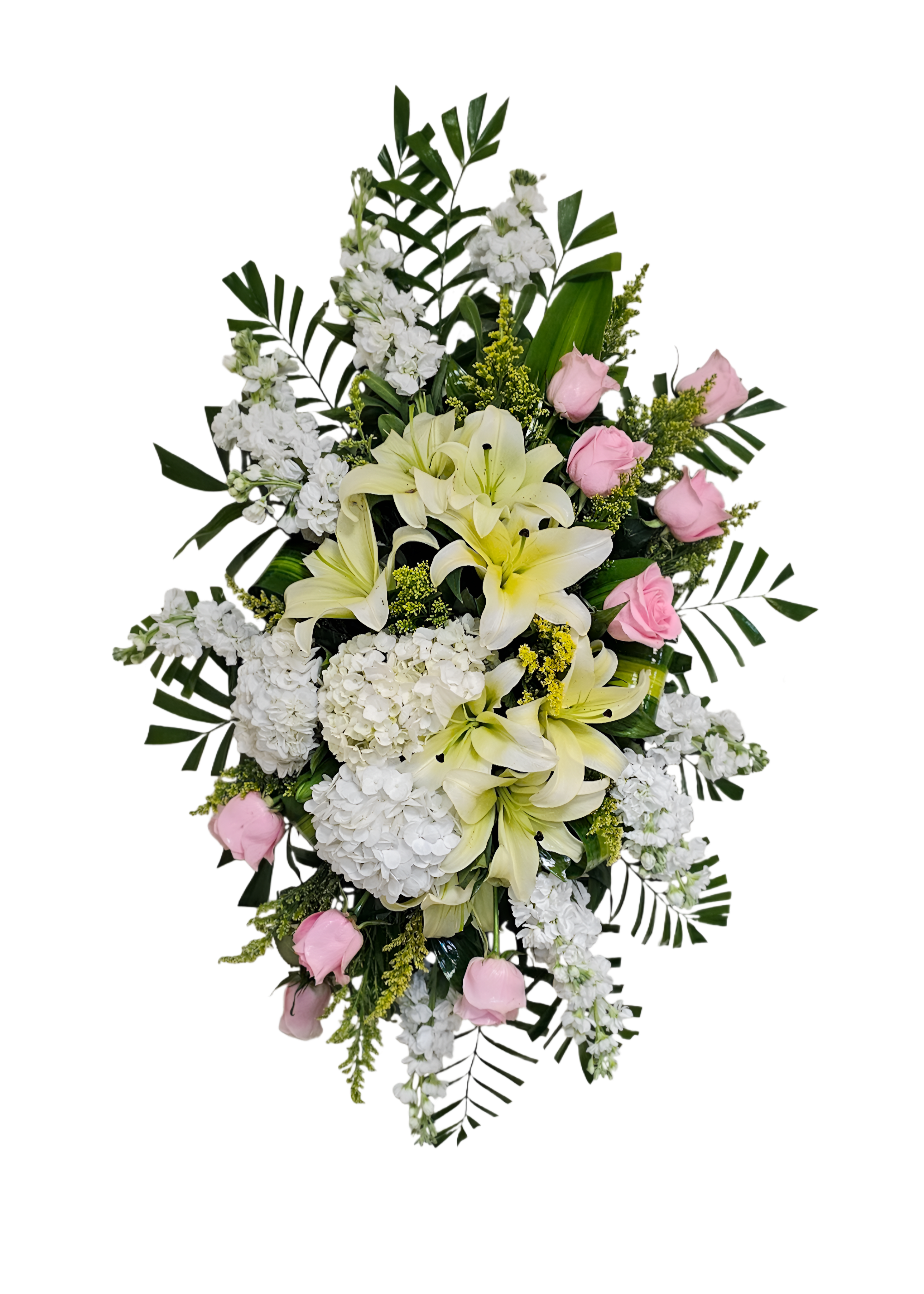 CR-12 Corona de rosas, hortensias, stocks y lirios concador Flower Bouquet