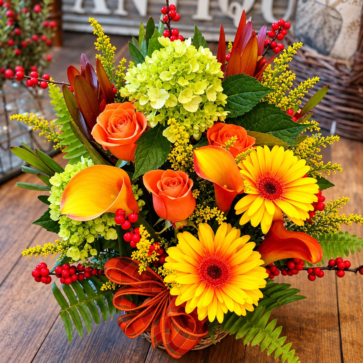 Autumn Fields Basket Bouquet Flower Bouquet