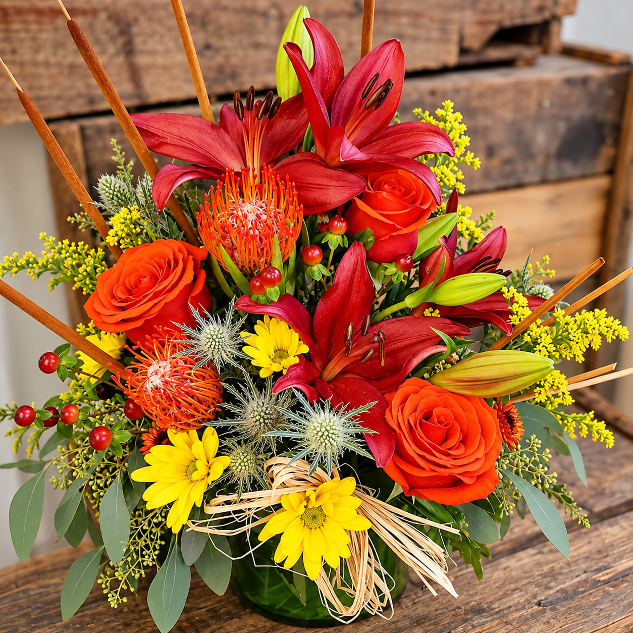 Thistle, Berry & Pincushion Flower Bouquet