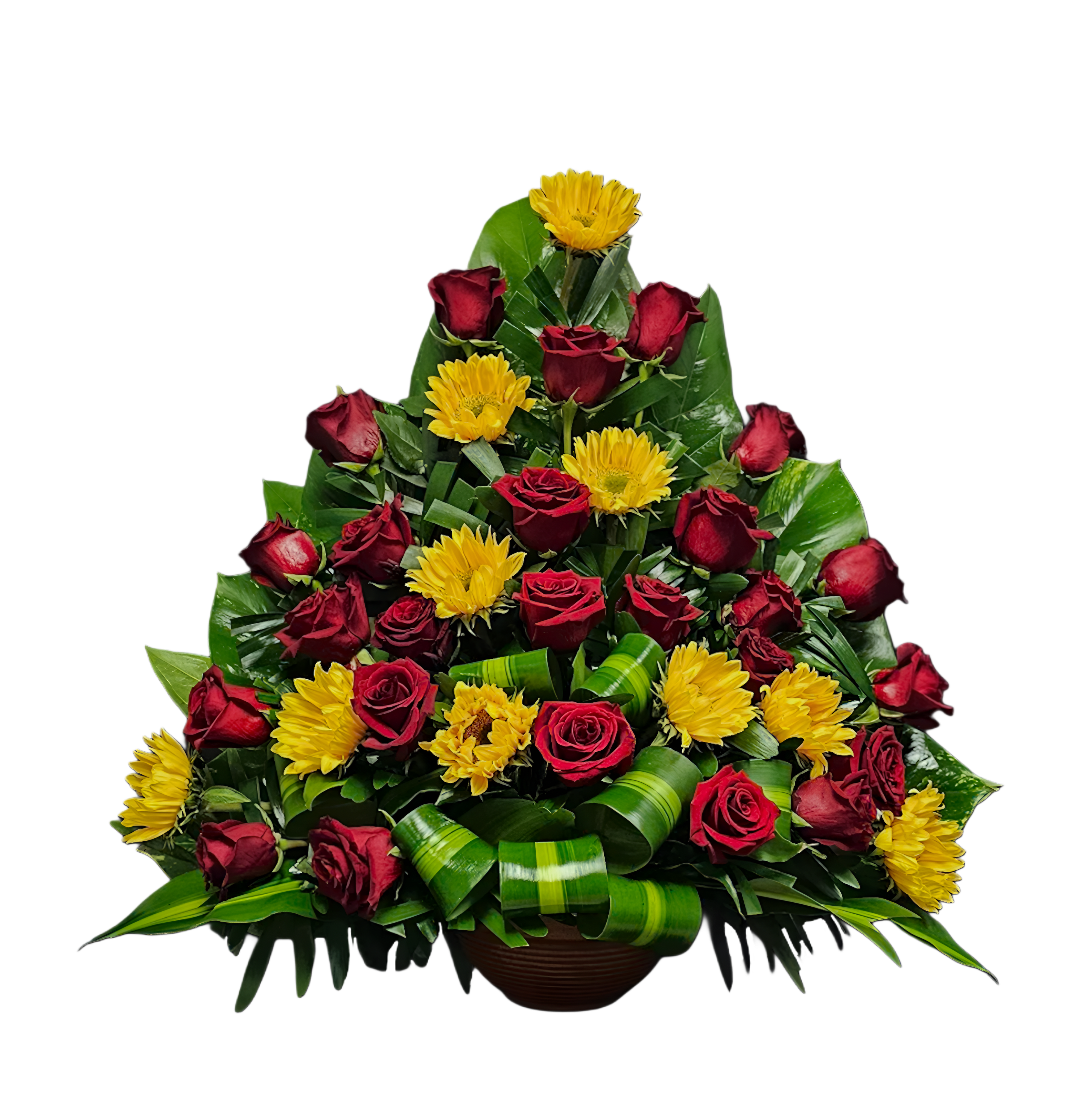 CN-11 Canasta funeral de rosas y girasoles Flower Bouquet