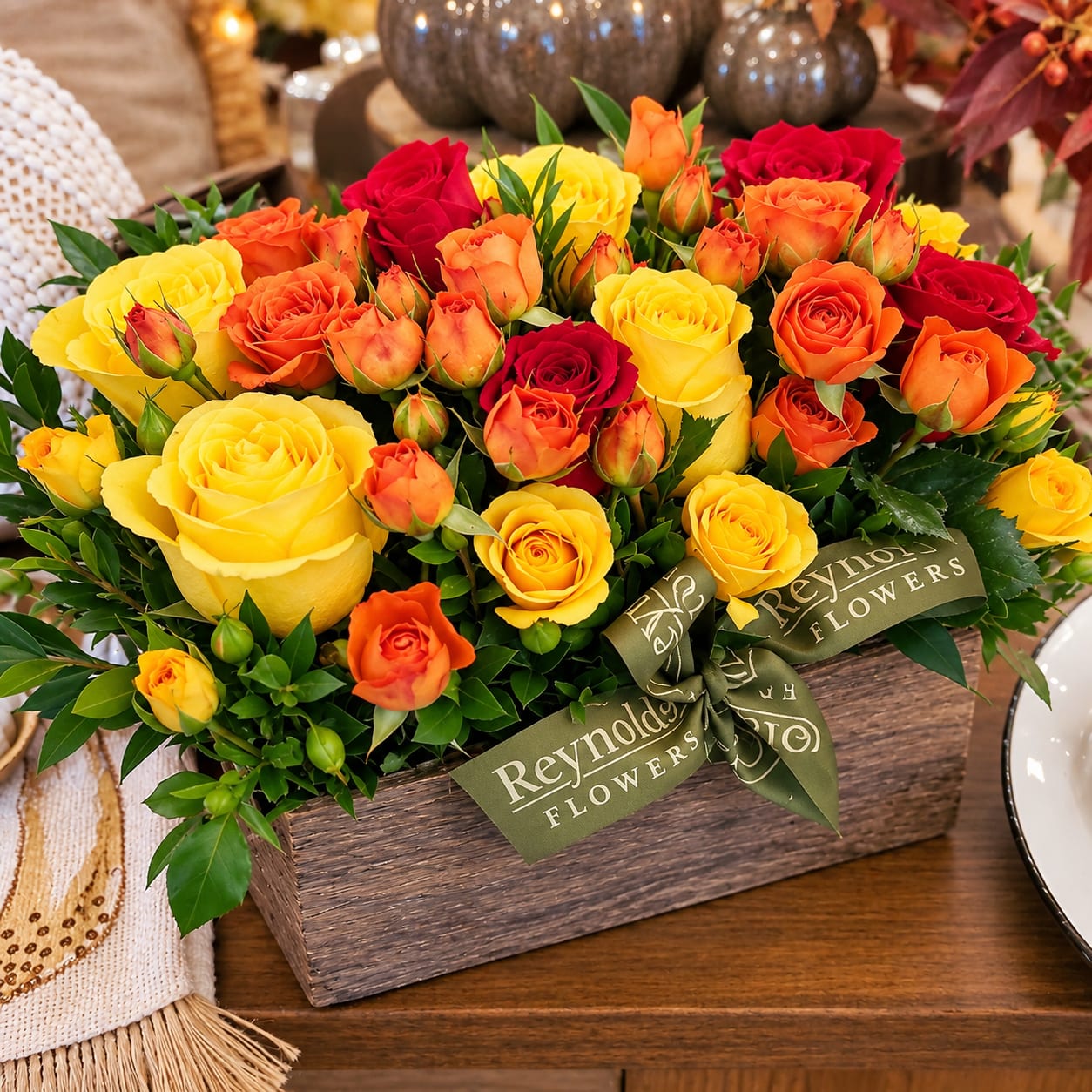 Harvest Rose Garden Box Flower Bouquet