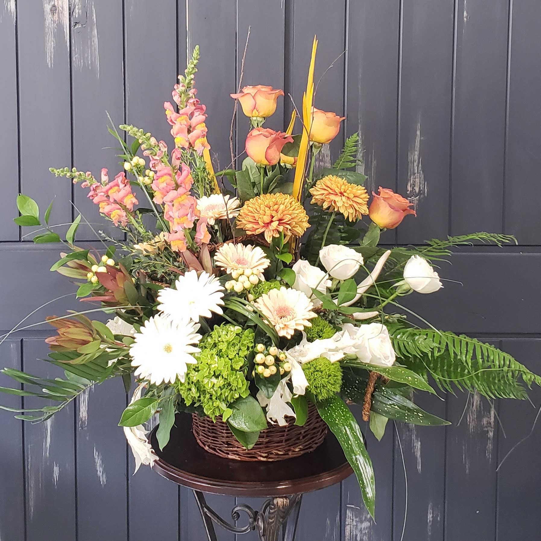 Fall Foliage Basket Flower Bouquet