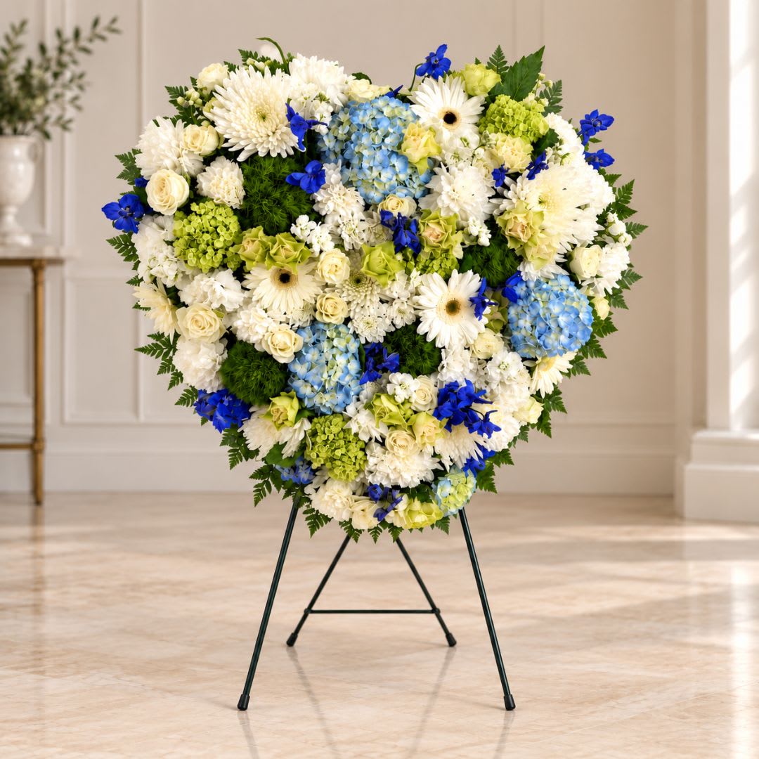 Closed heart white and blue - 18 inch