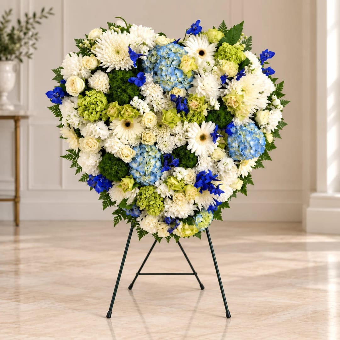 Closed heart white and blue - 18 inch