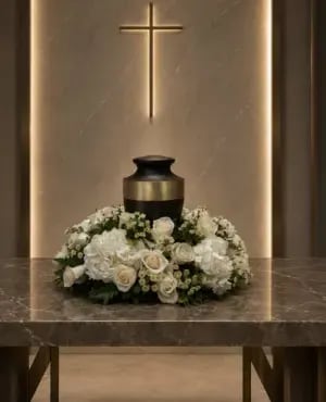 UR-03 Arreglo para urna de rosas, hortensias y montecasino