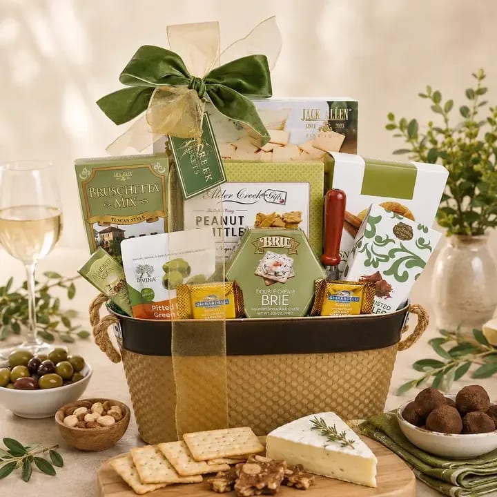 Tasteful Gourmet Basket Flower Bouquet