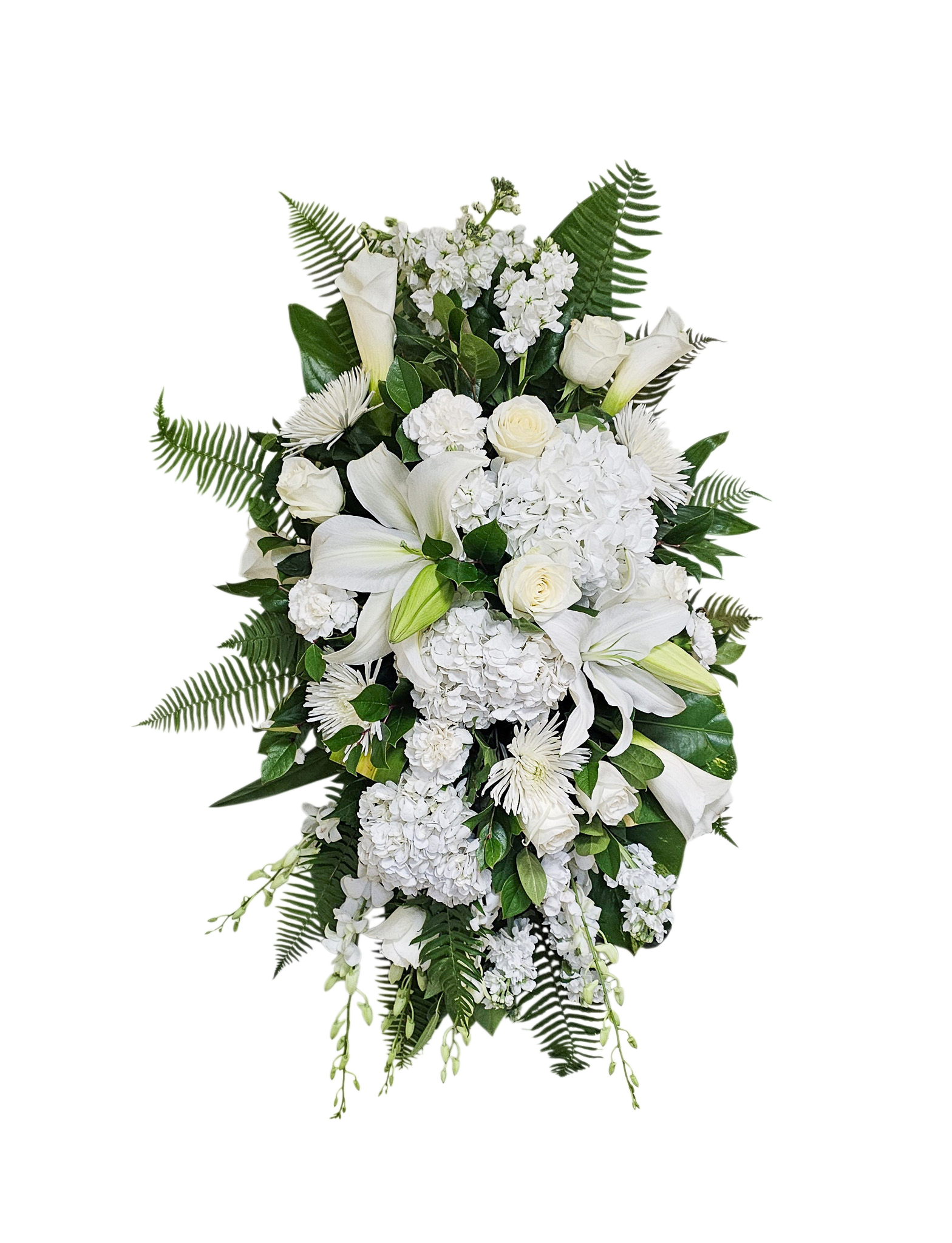 CR-16 Corona de rosas, spiders, orquídeas, hortensias, stocks, lirios casablanca y lirios cala Flower Bouquet