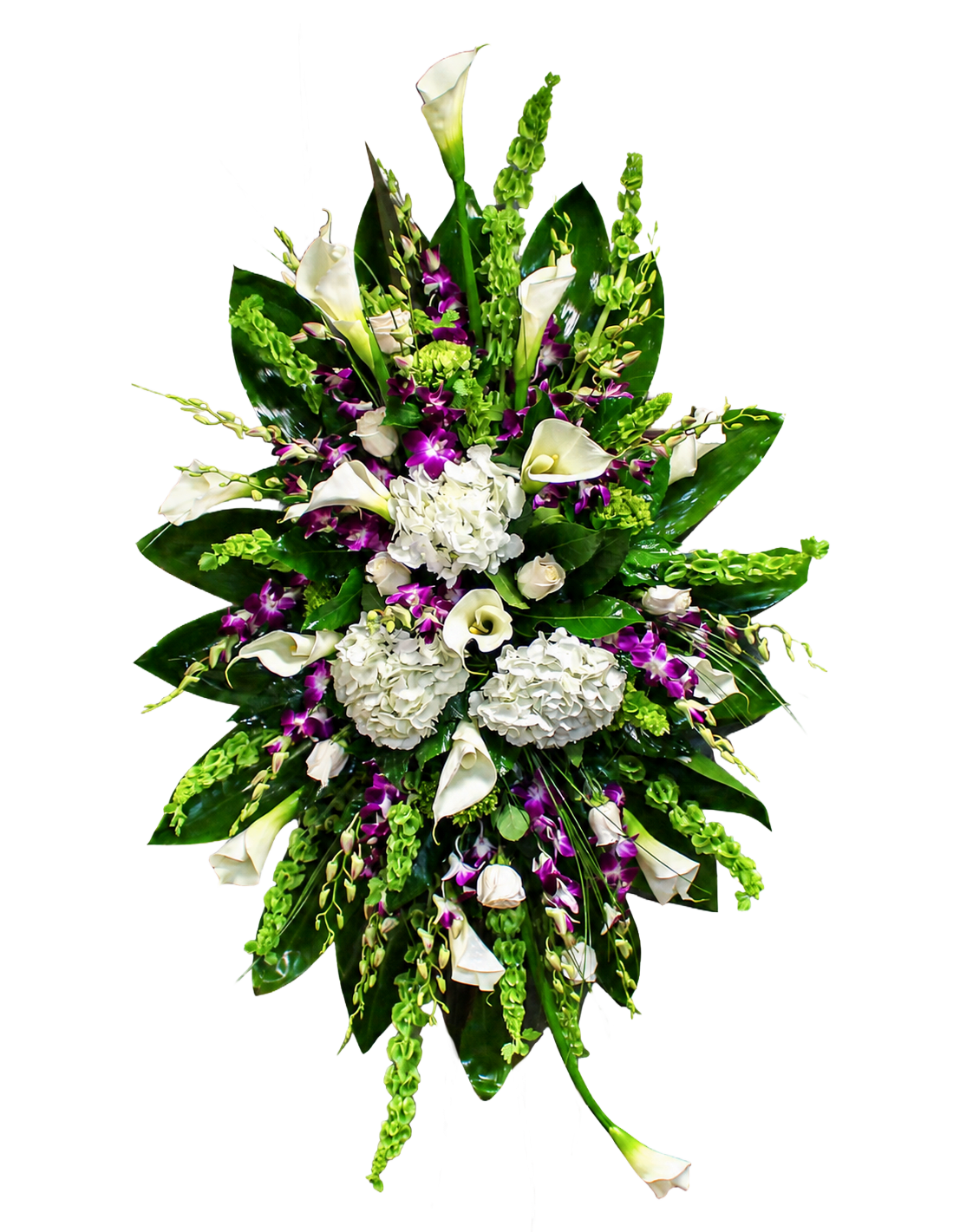 CR-23 Corona de rosas, lirios cala, orquídeas, hortensias y campana de Irlanda