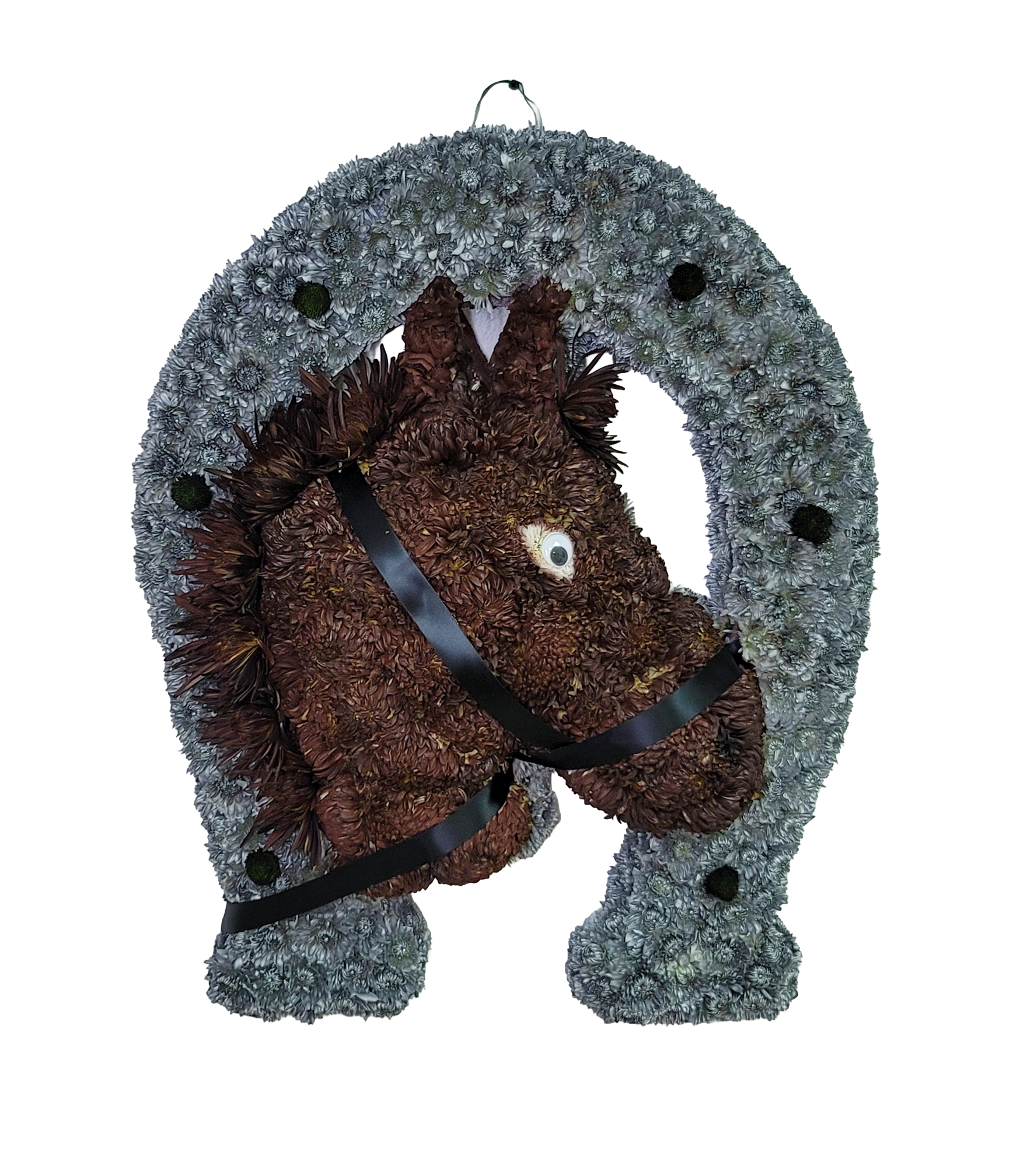 PL-09 Cara de caballo con herradura de pompones, crisantemos y spiders