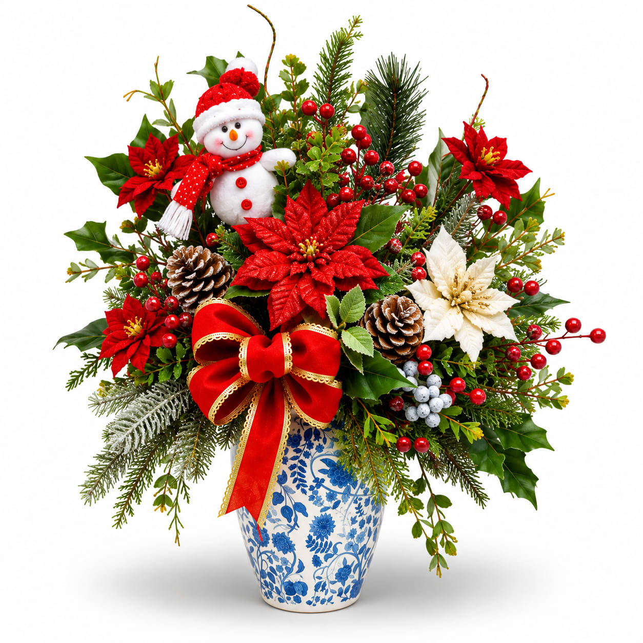 Festive Snowman Holiday Silk Flower Bouquet