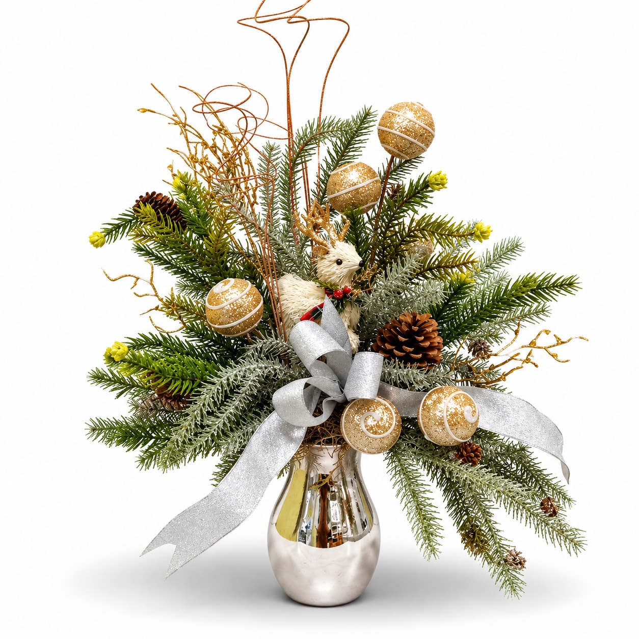 Festive Reindeer Evergreen Silk Flower Bouquet