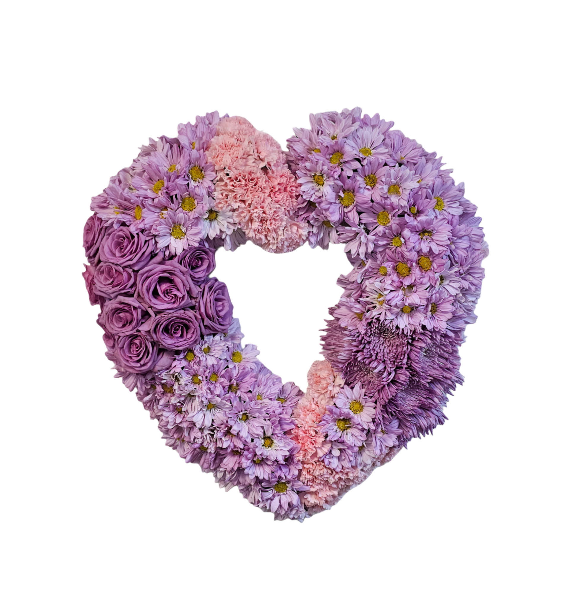 PL-17 Corona en forma de corazón de margaritas, rosas, claveles y spiders
