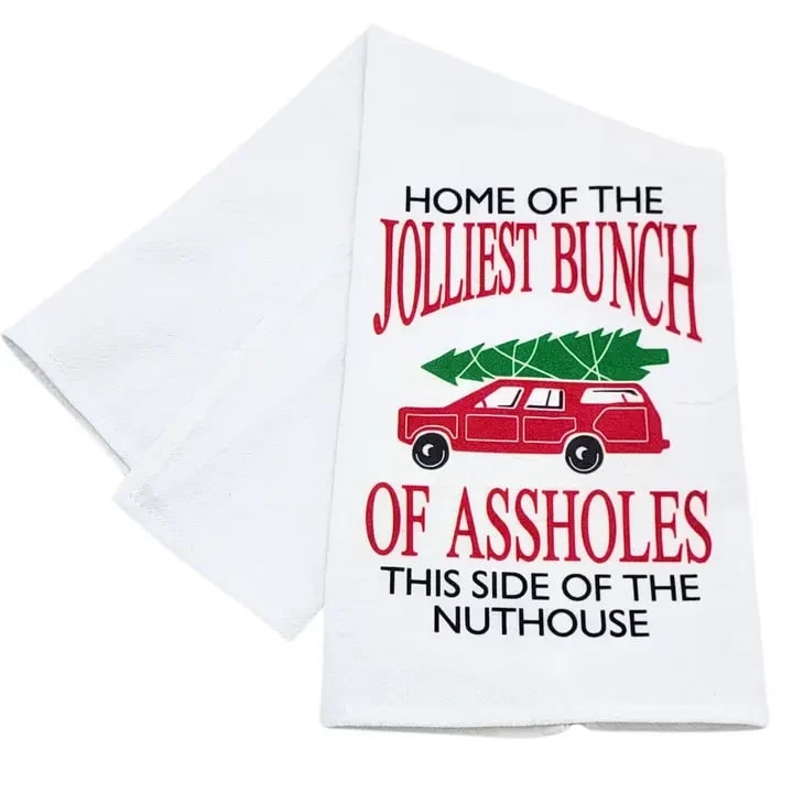 Home of The Jolliest Bunch Funny Christmas Tea Towel Flower Bouquet
