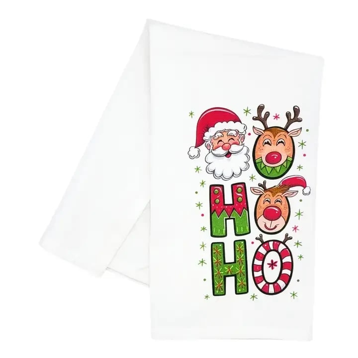 Ho Ho Ho Santa Christmas Tea Towel Flower Bouquet