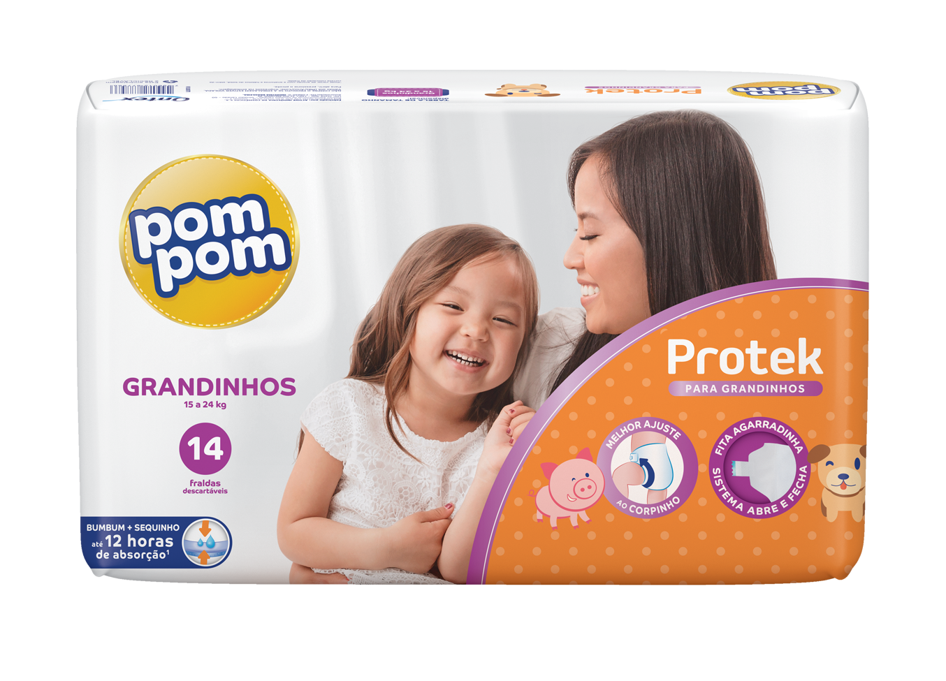 FRALDA POM POM PROTEK 12H JUMBO GRANDINHOS G C/14