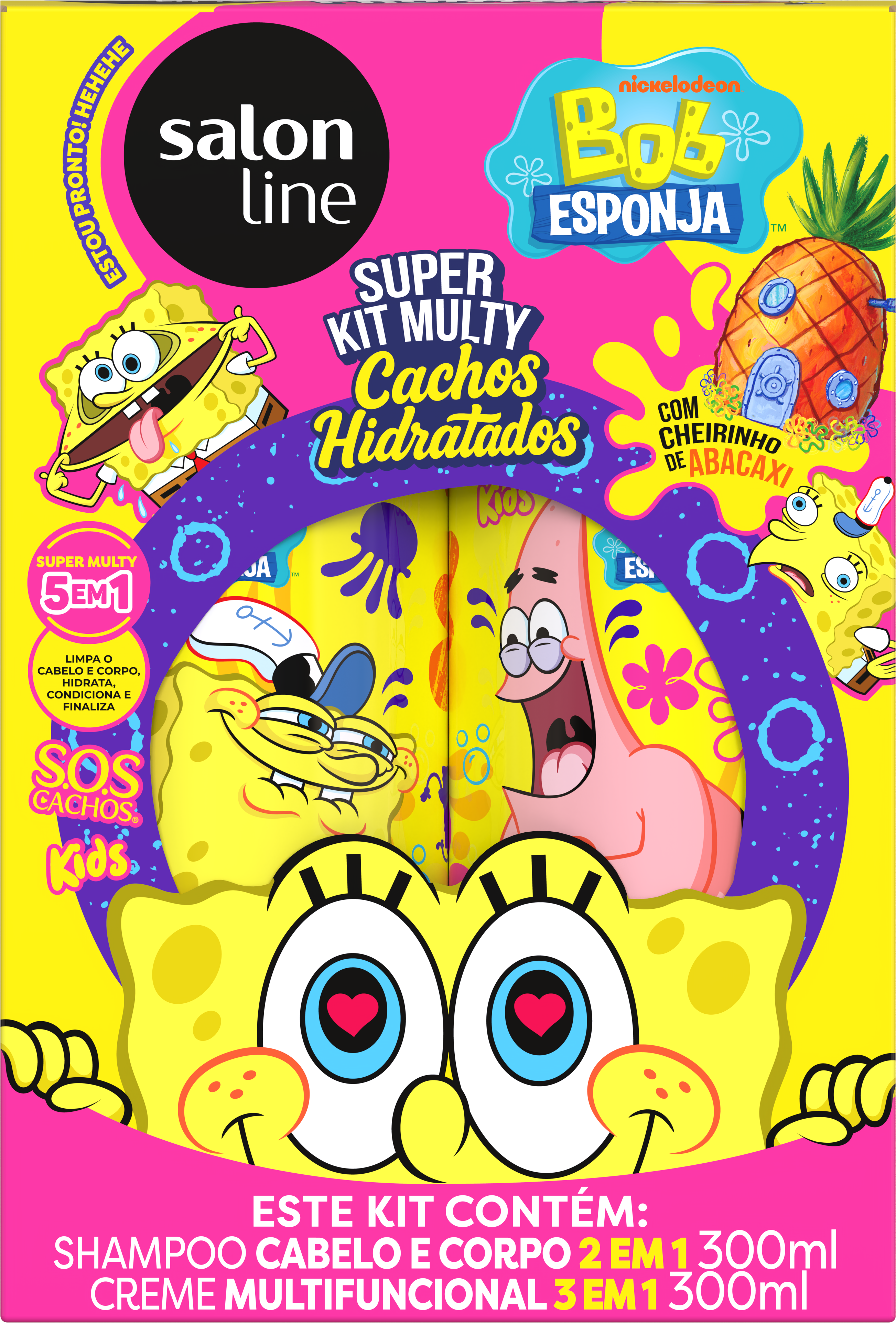 KIT SHAMPOO 300ML+CREME MULTY 300ML SOS BOB ESPONJA SALON LINE