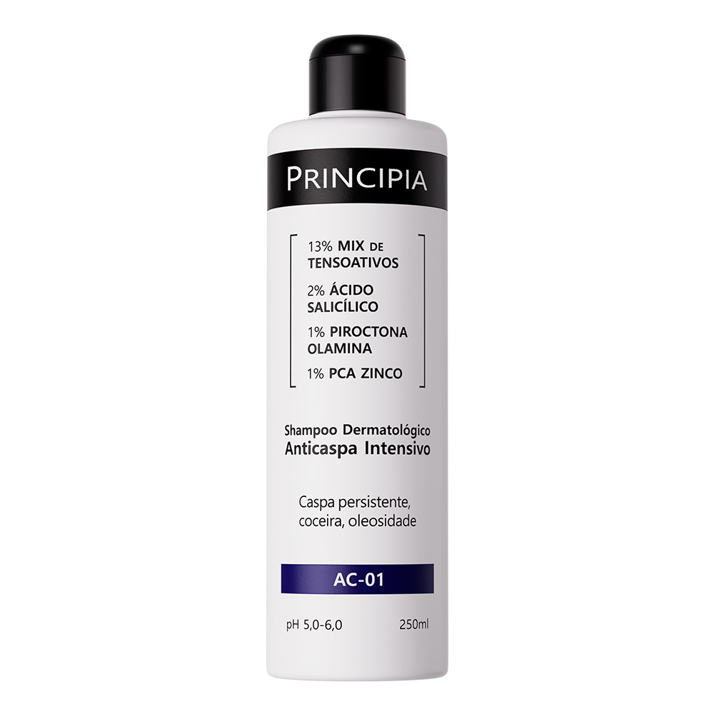 Shampoo Dermatológico Anticaspa Intensivo 13% Mix de Tensoativos + 2% Salicílico + 1% Piroctona Olamina + 1% PCA Zinco Principia Skincare AC-01 com 250ml