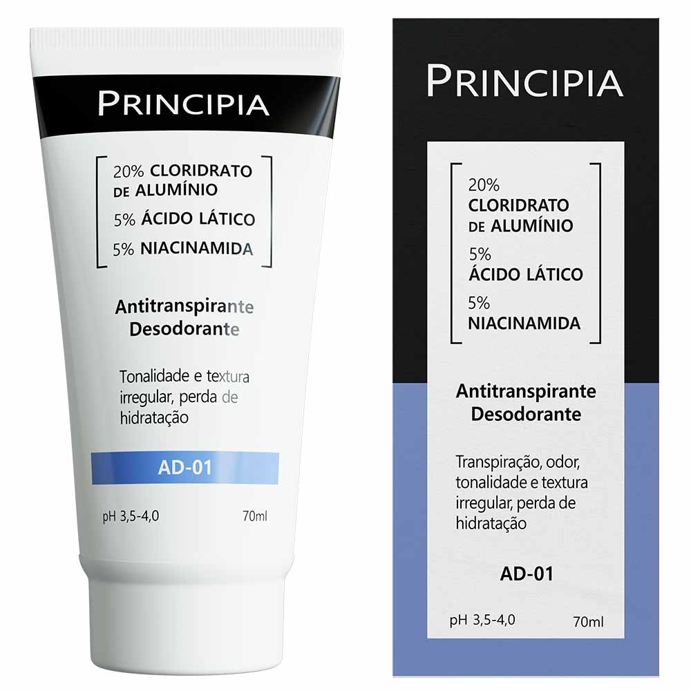 Antitranspirante Desodorante 25% Mix de Cloridratos de Alumínio + 3% Trealose + 1% Pantenol Principia Skincare AD-02 com 70ml