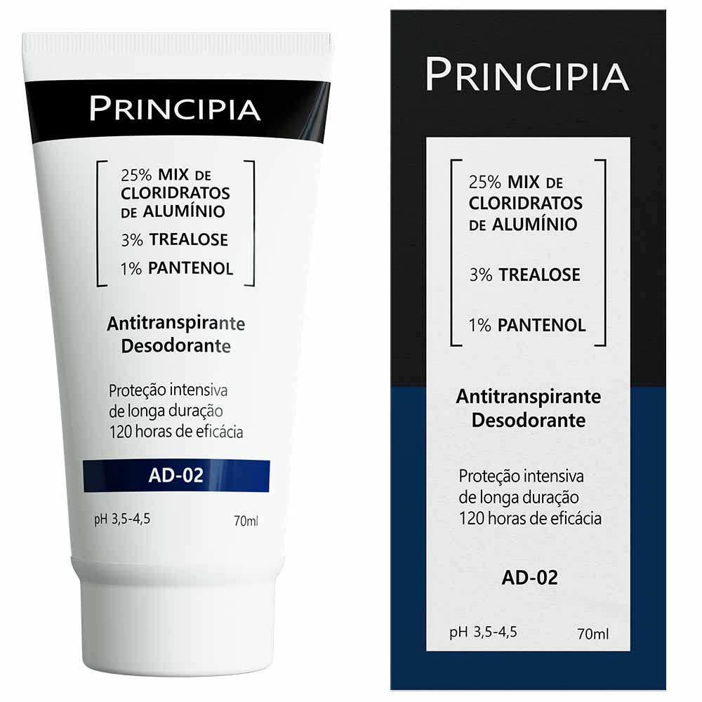 Antitranspirante Desodorante 20% Cloridrato de Alumínio + 2% Pantenol + 0,5% Bisabolol Principia Skincare AD-03 com 70ml
