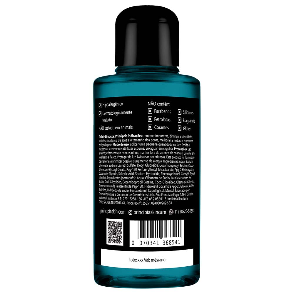 Gel de Limpeza 13% Tensoativos + 2% Ácido Salicílico + 5% Glicerina Principia Skincare GL-01 com 350ml