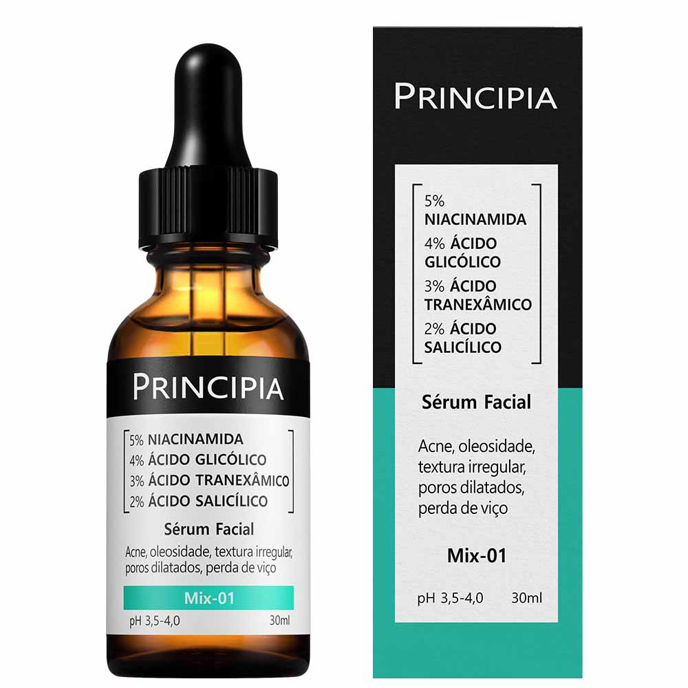 Sérum 5% Niacinamida + 4% Glicólico + 3% Tranexâmico + 2% Salicílico Principia Skincare Mix-01 - Anti-acne com 30ml