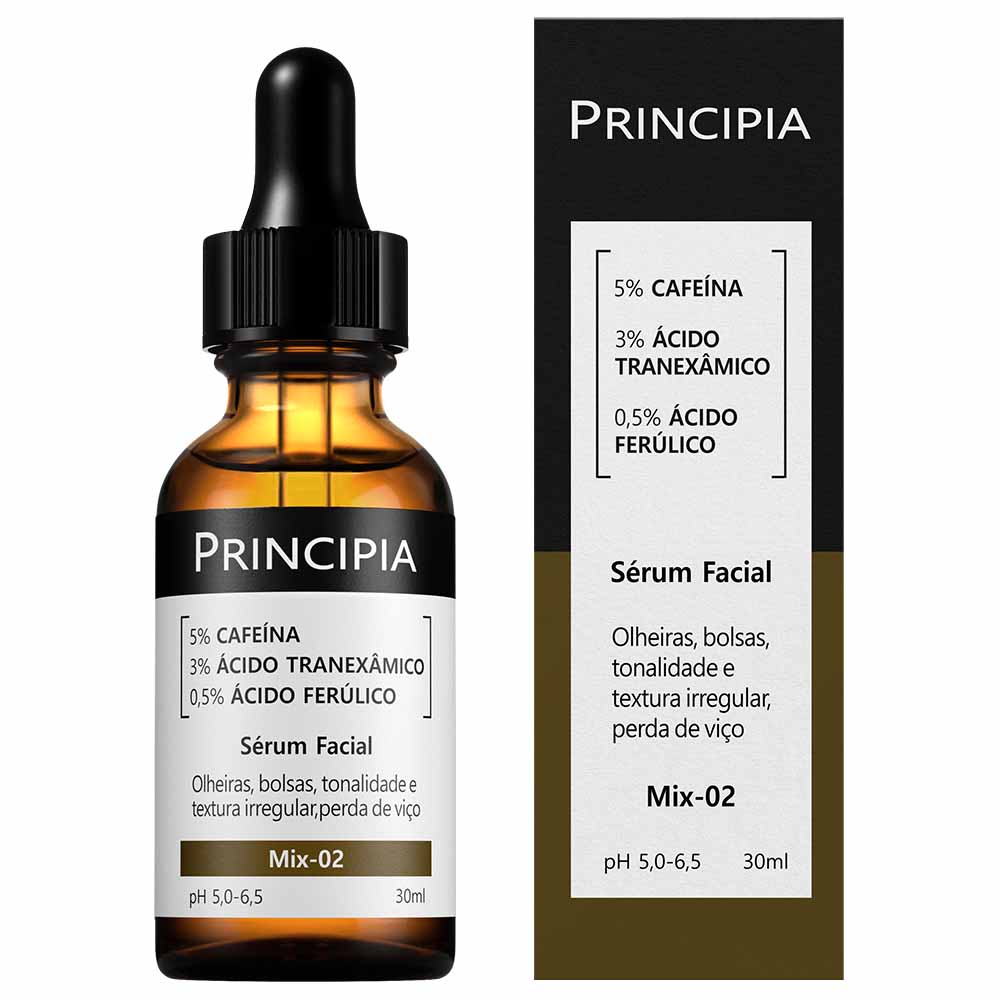 Sérum 5% Cafeína + 3% Tranexâmico + Ferúlico Principia Skincare Mix-02 - Anti Olheiras e Manchas com 30ml