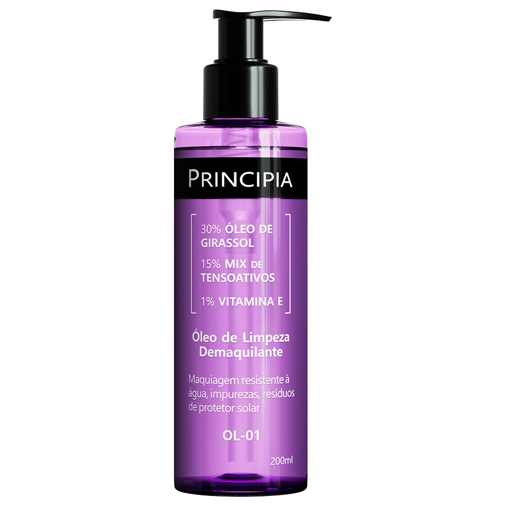 Óleo de Limpeza Demaquilante 30% Óleo de Girassol + 15% Mix de Tensoativos + 1% Vitamina E Principia Skincare OL-01 com 200ml