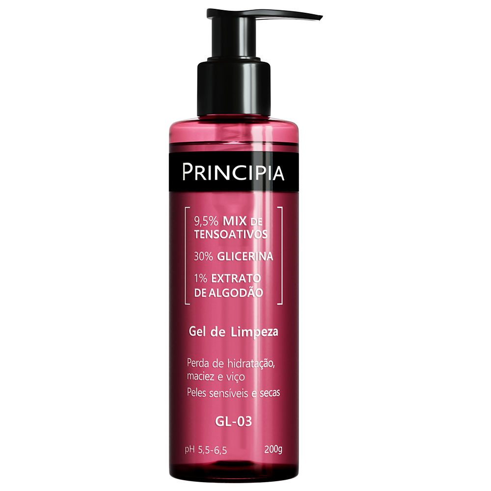 Gel de Limpeza Hidratante 9,5% Tensoativos + 30% Glicerina + 1% Extrato de Algodão Principia Skincare GL-03 com 350ml