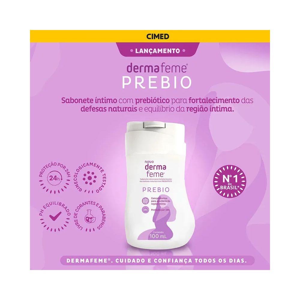 SABONETE LÍQUIDO ÍNTIMO DERMAFEME PREBIO CAIXA 100ML