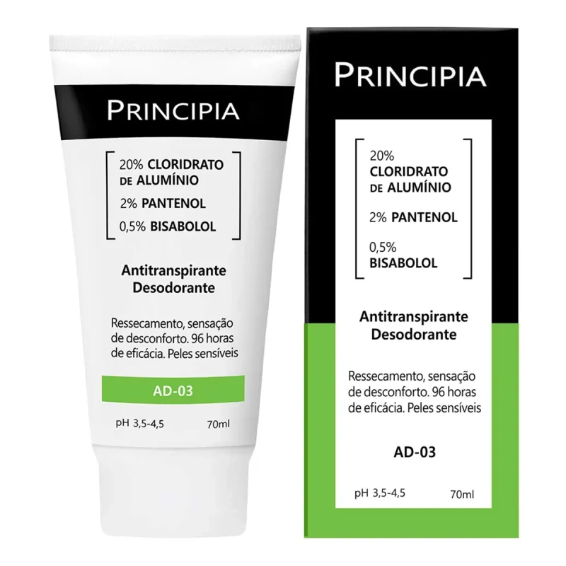 Antitranspirante Desodorante 20% Cloridrato de Alumínio + 2% Pantenol + 0,5% Bisabolol Principia Skincare AD-03 com 70ml
