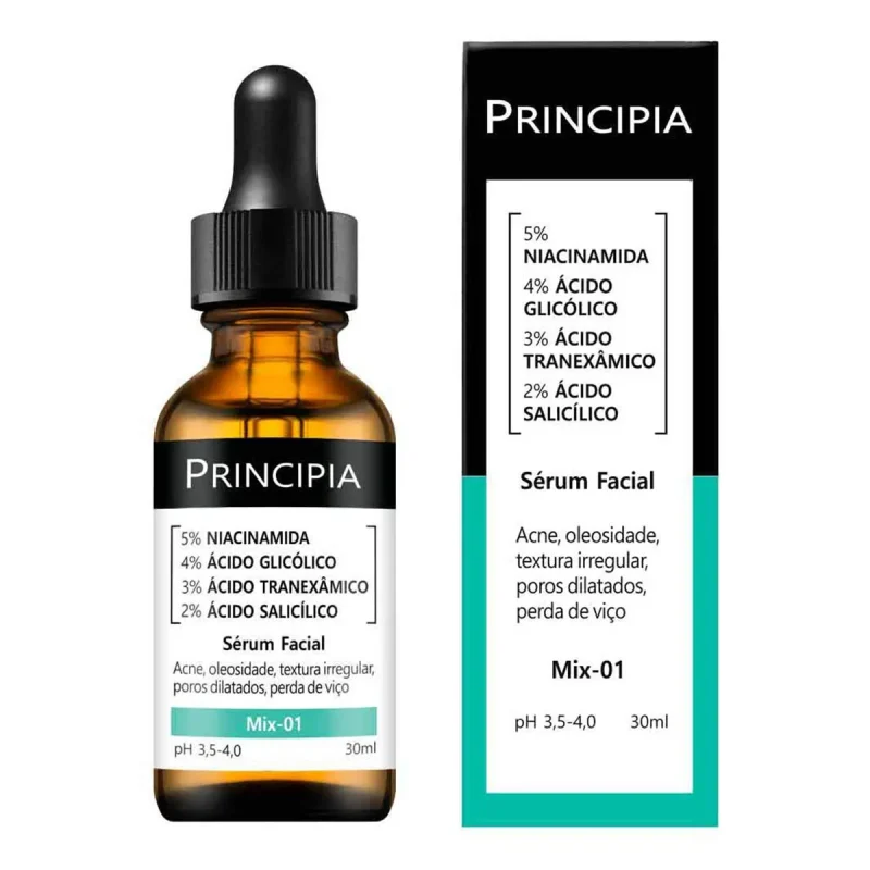 Sérum 5% Niacinamida + 4% Glicólico + 3% Tranexâmico + 2% Salicílico Principia Skincare Mix-01 - Anti-acne com 30ml