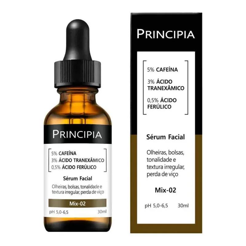 Sérum 5% Cafeína + 3% Tranexâmico + Ferúlico Principia Skincare Mix-02 - Anti Olheiras e Manchas com 30ml