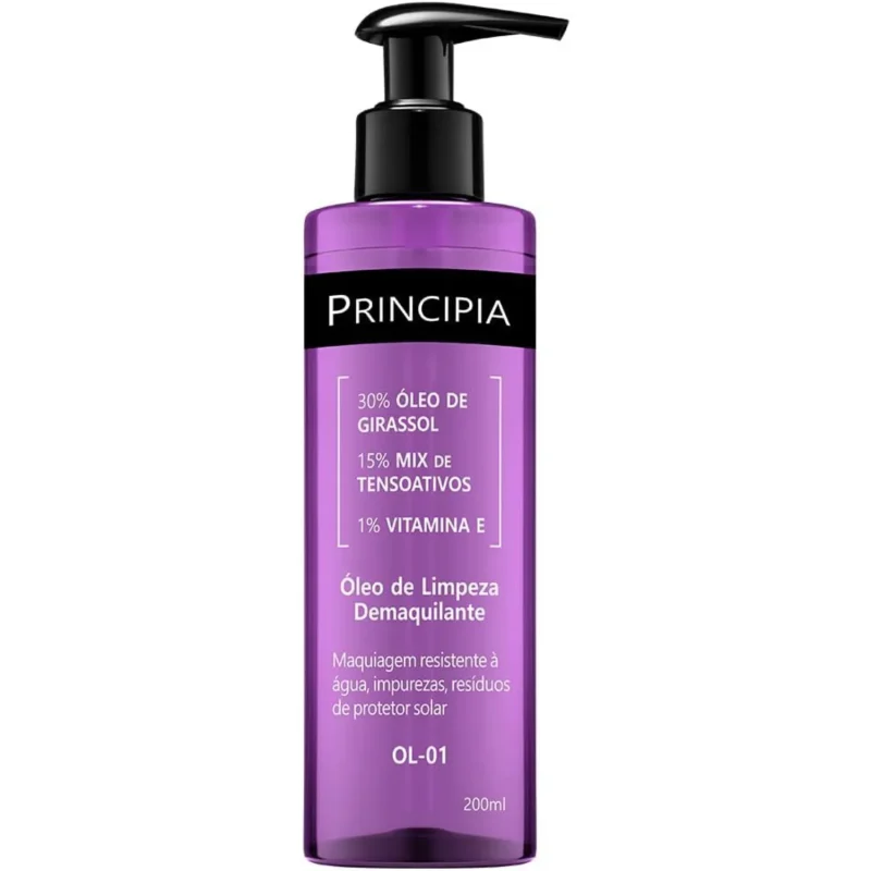 Óleo de Limpeza Demaquilante 30% Óleo de Girassol + 15% Mix de Tensoativos + 1% Vitamina E Principia Skincare OL-01 com 200ml