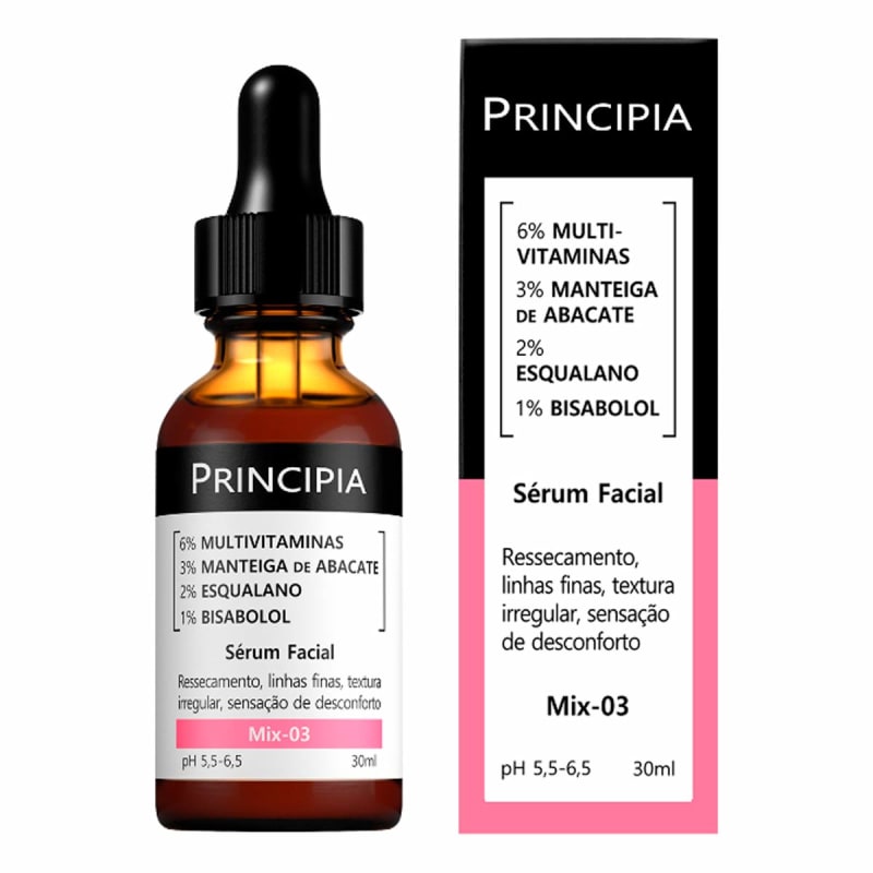 Sérum 6% Multivitaminas + 3% Manteiga de Abacate + 2% Esqualano + 1% Bisabolol Principia Skincare Mix-03 - Multirreparador com 30ml
