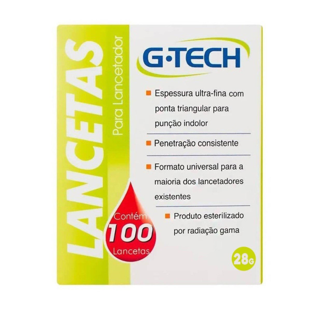 LANCETA P/ LANCETADOR 28G C/100 LANCETAS G-TECH