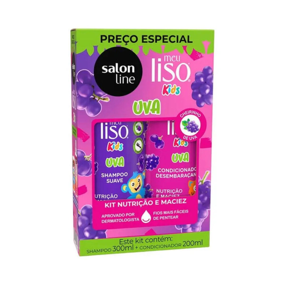 KIT SHAMPOO 300ML+COND. 200ML MEU LISINHO UVA SALON LINE