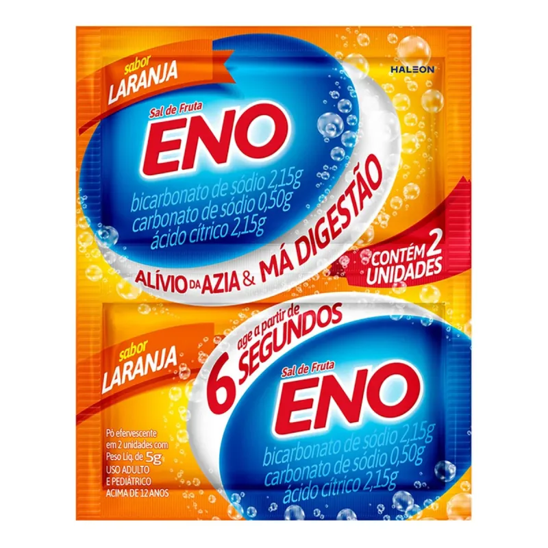 SAL DE FRUTA LARANJA ENO ENVELOPE 2 UNIDADES 5G CADA PÓ EFERVESCENTE