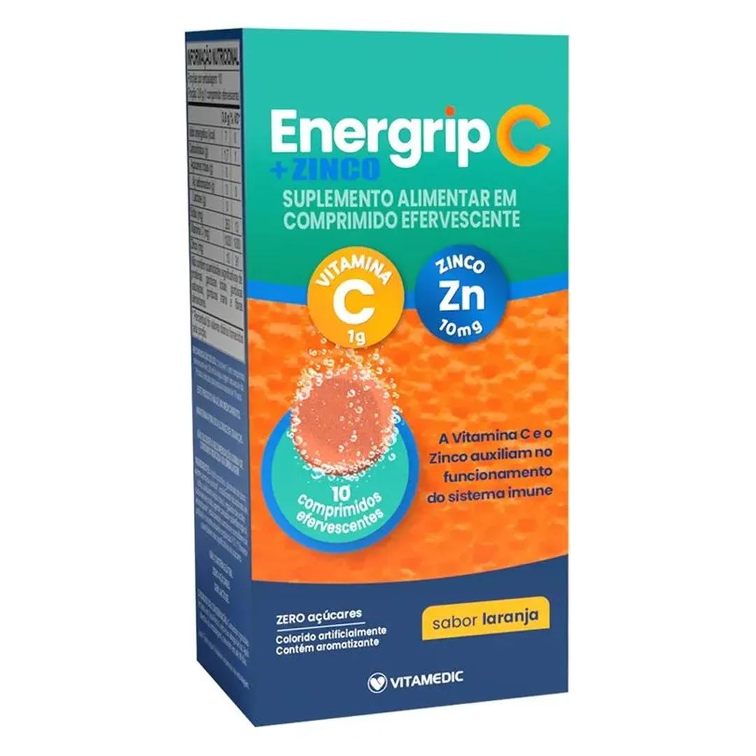 ENERGRIP C +ZINCO 1G + 10MG - CX C/ 10 COMP EFERV
