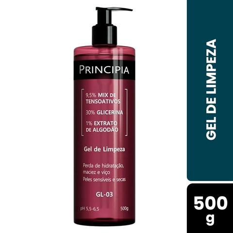 Gel de Limpeza Hidratante 9,5% Tensoativos + 30% Glicerina + 1% Extrato de Algodão Principia Skincare GL-03 com 500ml