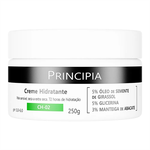 Creme Hidratante 5% Óleo de Semente de Girassol + 5% Glicerina + 3% Manteiga de Abacate Principia CH-02 com 250g