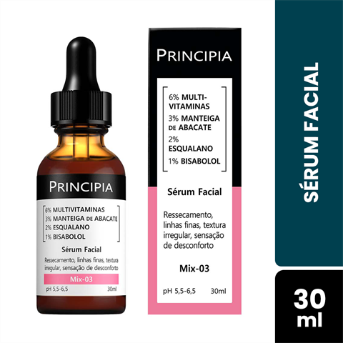 Sérum 6% Multivitaminas + 3% Manteiga de Abacate + 2% Esqualano + 1% Bisabolol Principia Skincare Mix-03 - Multirreparador com 30ml