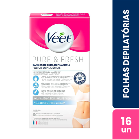 FOLHAS PARA DEPILAÇÃO VEET PURE & FRESH C/16 UNID