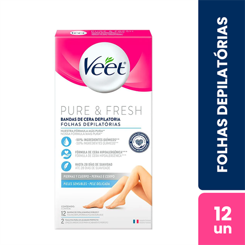 FOLHAS PARA DEPILAÇÃO VEET PURE & FRESH C/12 UNID