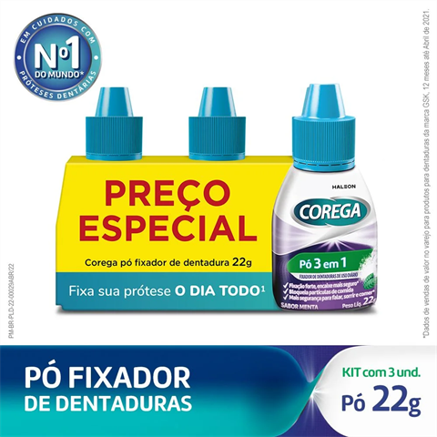 KIT COREGA PO FIXADOR 3EM1 MENTA 22G 3UN