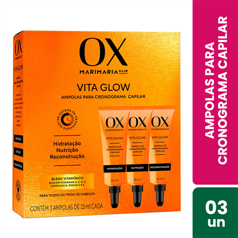 KIT 3 AMPOLAS DE CRON CAPILAR OX VITA GLOW 15ML