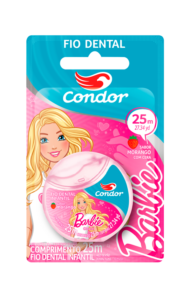 FIO DENTAL INFANTIL COM CERA MORANGO BARBIE CONDOR 25M