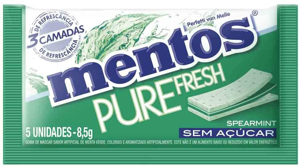 GOMA DE MASCAR SPEARMINT ZERO AÇÚCAR MENTOS PURE FRESH ENVELOPE 8,5G 5 UNIDADES