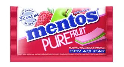 GOMA DE MASCAR MORANGO, MAÇÃ-VERDE E FRAMBOESA ZERO AÇÚCAR MENTOS PURE FRUIT ENVELOPE 8,5G 5 UNIDADES